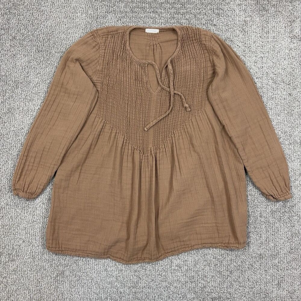 CP Shades X Free People Tunic Top Women M Brown Gauze Boho Peasant Artsy Granola